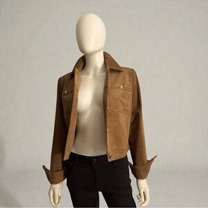 NWT ELIE TAHARI Cropped Brown Corduroy Button-Front Jacket Collared Lined Medium
